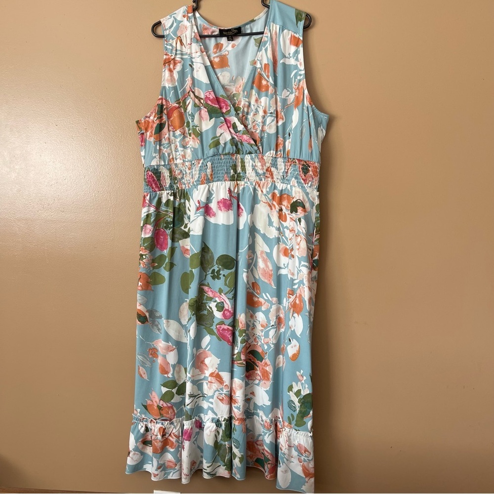 Suzanne Betro Blue and Pink pocket Floral dress size 2x